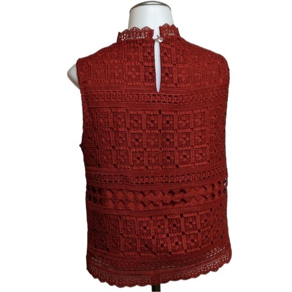 Daniel Rainn Blouse Small Crochet Sleeveless Elegant Top Petite Red Brick S - Picture 3 of 9